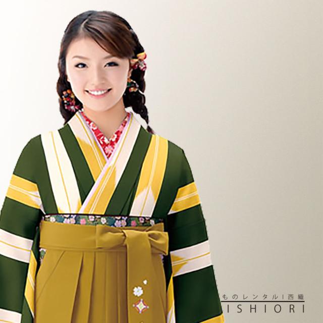 二尺袖着物 刺繍袴 レンタル 貸衣装 Mサイズ 小学生 対応可 緑