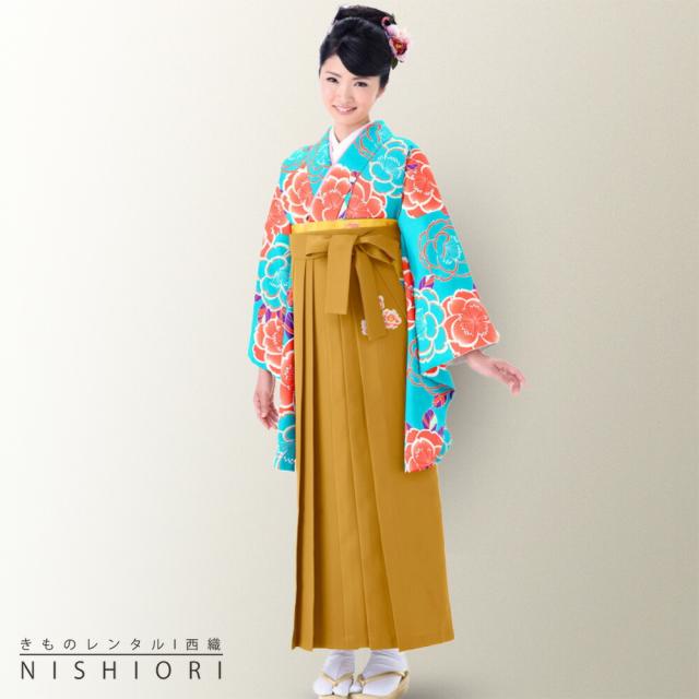 二尺袖着物 刺繍袴 レンタル 貸衣装 Mサイズ 小学生 対応可 水色 橙 桜 ブーツ選択可