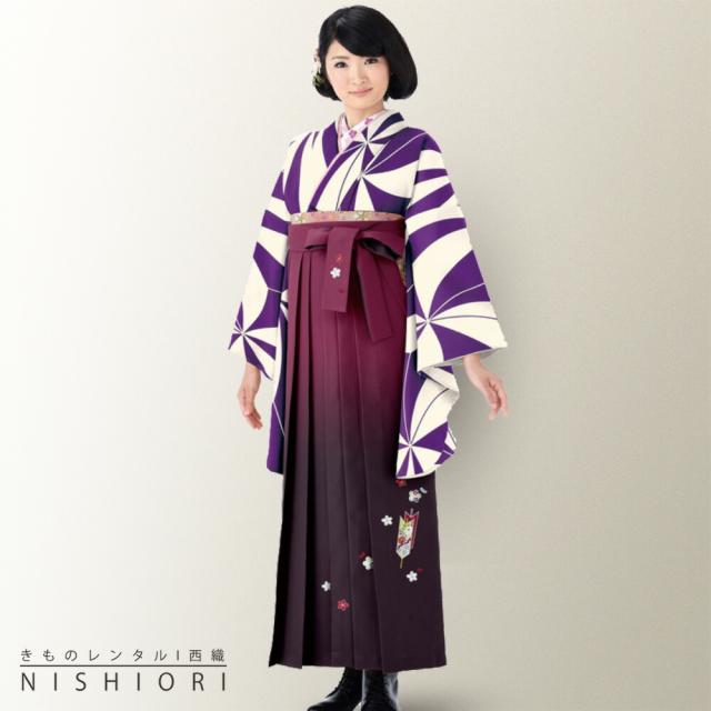 二尺袖着物 刺繍袴 レンタル 貸衣装 Mサイズ 小学生 対応可 紫1 ブーツ選択可