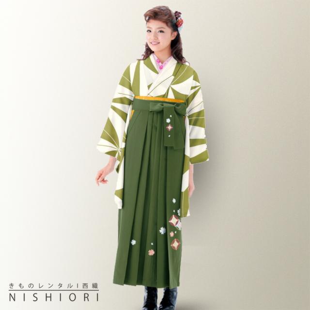 二尺袖着物 刺繍袴 レンタル 貸衣装 Mサイズ 小学生 対応可 黄緑 抹茶 ブーツ選択可