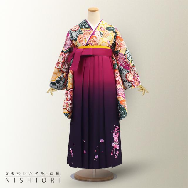 二尺袖 着物 袴 レンタル 和遊日 貸衣装 Mサイズ 小学生 対応可 黒 ワイン 鞠 ブーツ選択可