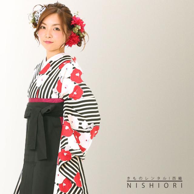 二尺袖 着物 袴 レンタル 貸衣装 Mサイズ 小学生 対応可 白黒