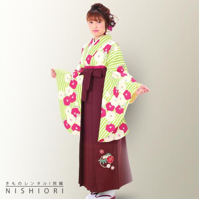 二尺袖 着物 袴 レンタル 貸衣装 Mサイズ 小学生 対応可 黄緑 黄色 椿 えんじ ブーツ選択可