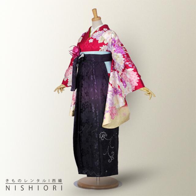 二尺袖 着物 袴 レンタル 貸衣装 LLサイズ 赤 レッド 紫 パープル 刺繍 ブーツ選択可