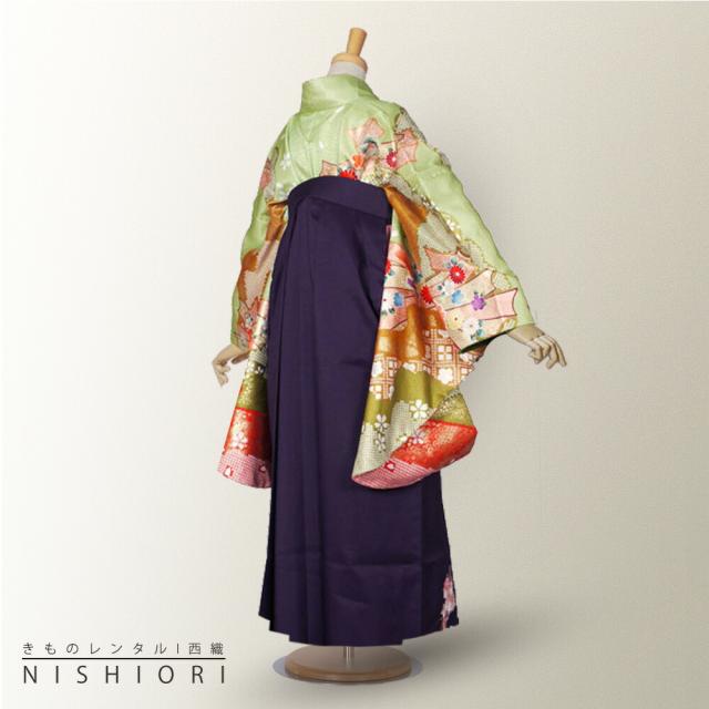 二尺袖 着物 袴 レンタル 貸衣装 LLサイズ 緑 グリーン 紫 パープル 刺繍 ブーツ選択可 二尺袖 着物 袴 レンタル 貸衣装 LLサイズ 緑 グリーン 紫 パープル