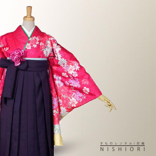 二尺袖 着物 袴 レンタル 貸衣装 LLサイズ ピンク 紫 パープル 刺繍