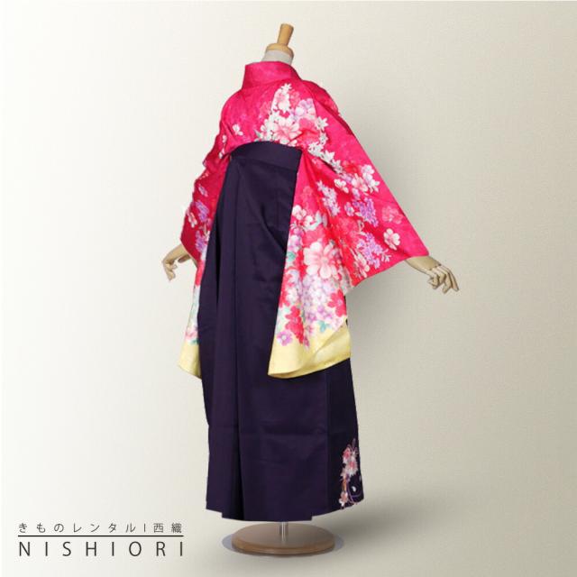 二尺袖 着物 袴 レンタル 貸衣装 LLサイズ ピンク 紫 パープル 刺繍