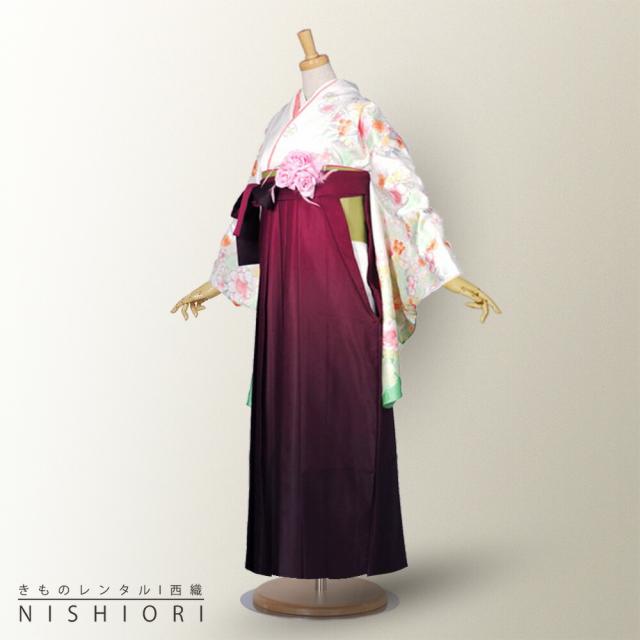 二尺袖 着物 袴 レンタル 貸衣装 LLサイズ 白 ホワイト 赤 ワイン ブーツ選択可