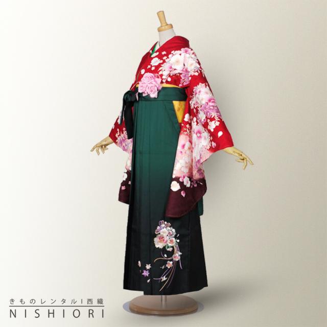 二尺袖 着物 袴 レンタル 貸衣装 LLサイズ 赤 レッド 緑 グリーン 刺繍 ブーツ選択可