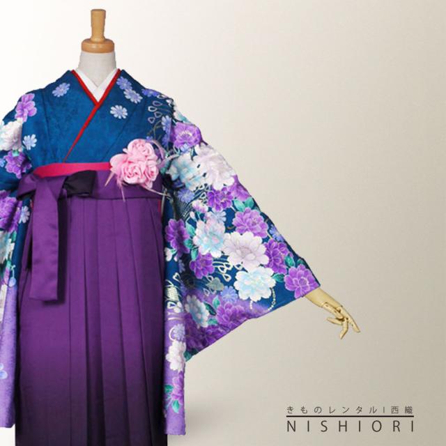 二尺袖 着物 袴 レンタル 貸衣装 LLサイズ 青 ブルー 紫 パープル 刺繍 ブーツ選択可 二尺袖 着物 袴 レンタル 貸衣装 LLサイズ 青 ブルー 紫 パープル 刺繍 ブーツ選択可
