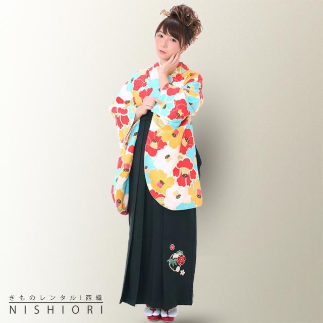 二尺袖 着物 袴 レンタル 貸衣装 Mサイズ 小学生 対応可 椿尽くし クリーム ブーツ選択可