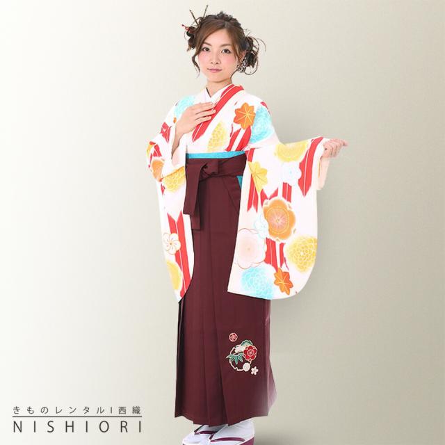 二尺袖 着物 袴 レンタル 貸衣装 Mサイズ 小学生 対応可 生成り 赤 梅 えんじ ブーツ選択可
