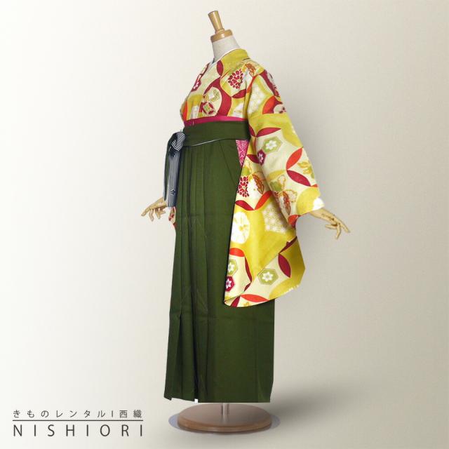 二尺袖 袴 レンタル ひさかたろまん ブランド 着物 貸衣装 SサイズMサイズ 小学生 対応可 うぐいす色 七宝柄 抹茶緑 ブーツ選択可