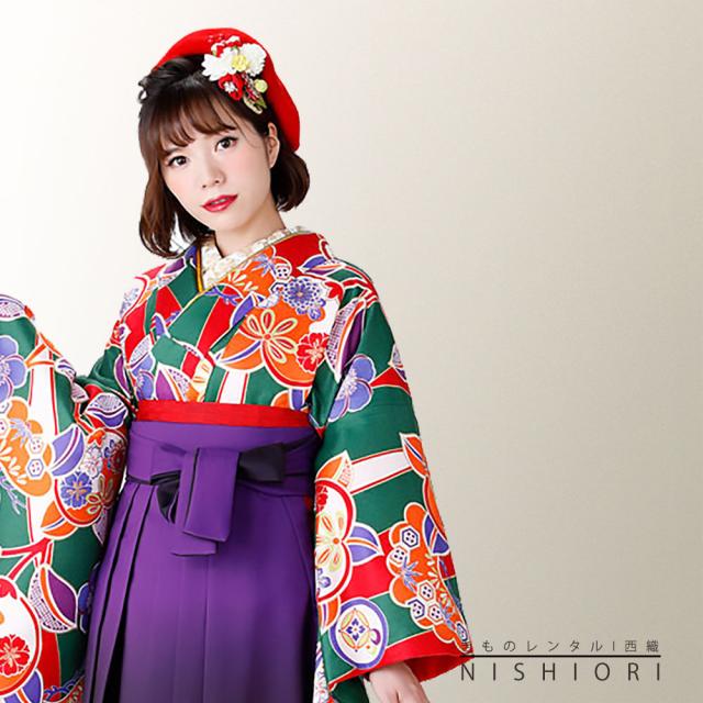 和遊日 二尺袖 着物 袴 レンタル 貸衣装 Sサイズ 小学生 対応可 紫 緑