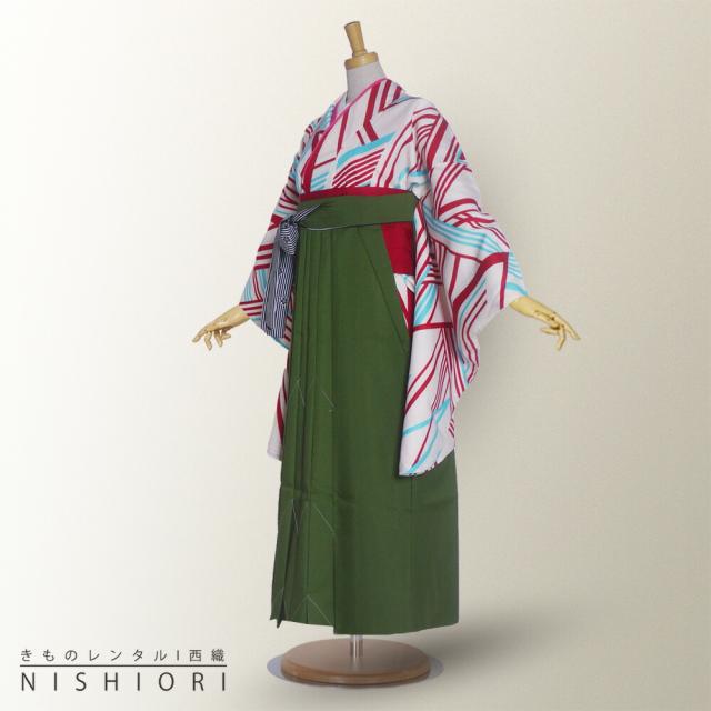 二尺袖 着物 袴 レンタル 貸衣装 Mサイズ 白 緑 無地 ブーツ選択可
