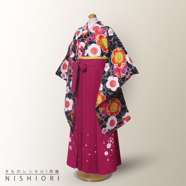 小町kids ジュニア キッズ 着物 袴 レンタル 往復十三参り 貸衣装 卒業式 小学生 ピンク 紫 パープル ワイン 黒 KKj-3 ブーツ選択可
