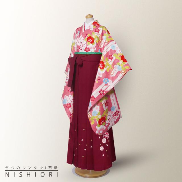 小町kids ジュニア キッズ 着物 袴 レンタル 往復十三参り 貸衣装 卒業式 小学生 ピンク 紫 パープル ワイン ピンク KKj-4 ブーツ選択可