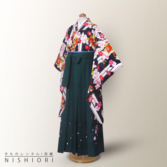 小町kids ジュニア キッズ 着物 袴 レンタル 往復十三参り 貸衣装 卒業式 小学生 緑 黒 KKj-8 ブーツ選択可