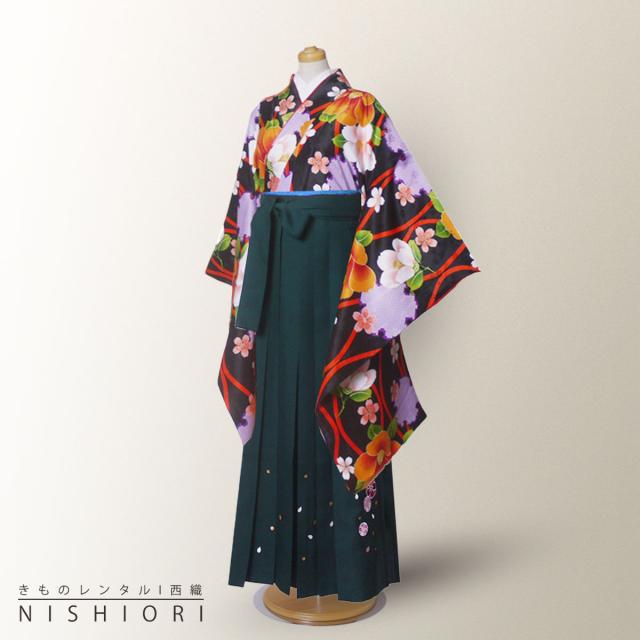 小町kids ジュニア キッズ 着物 袴 レンタル 往復十三参り 貸衣装 卒業式 小学生 緑 黒 KKj-9 ブーツ選択可