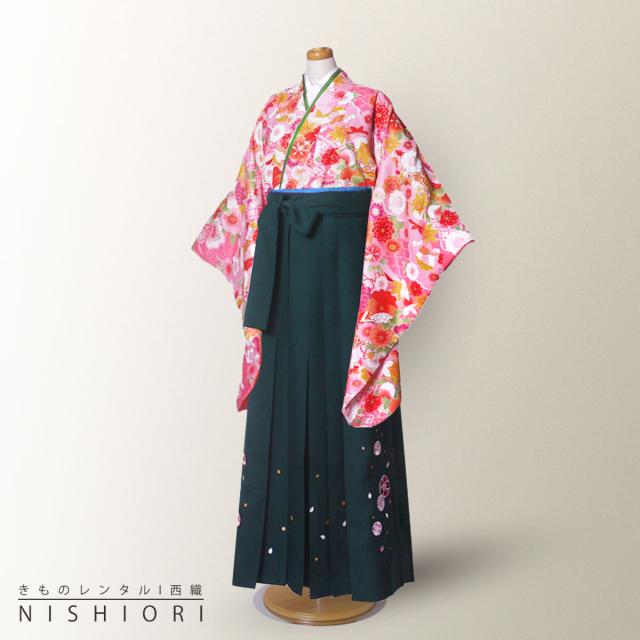 ジュニアサイズ 二尺袖 着物 袴 レンタル 往復貸衣装 卒業式 ジュニア 小学生 対応可 ピンク 牡丹 ブーツ選択可