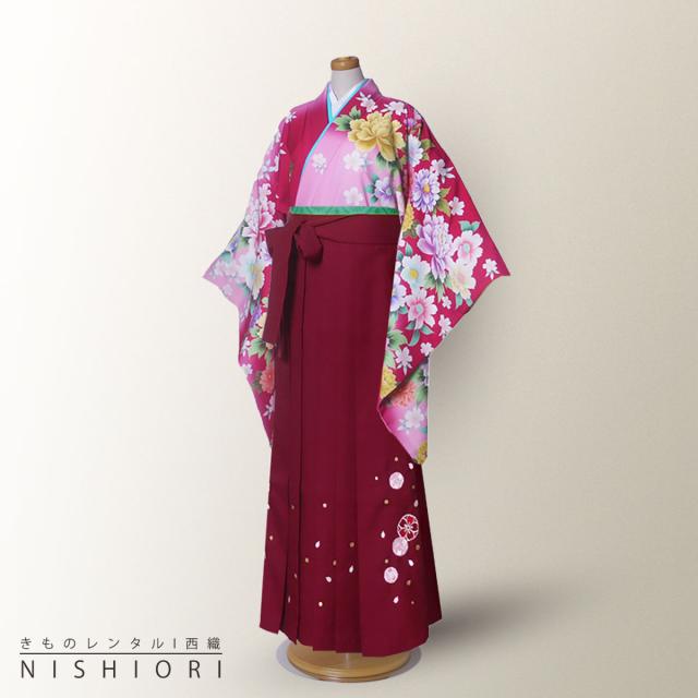 ジュニアサイズ 絵羽柄 二尺袖 着物 袴 レンタル 往復貸衣装 卒業式 ジュニア 小学生 対応可 赤 ピンク 牡丹 桜 花柄 ブーツ選択可