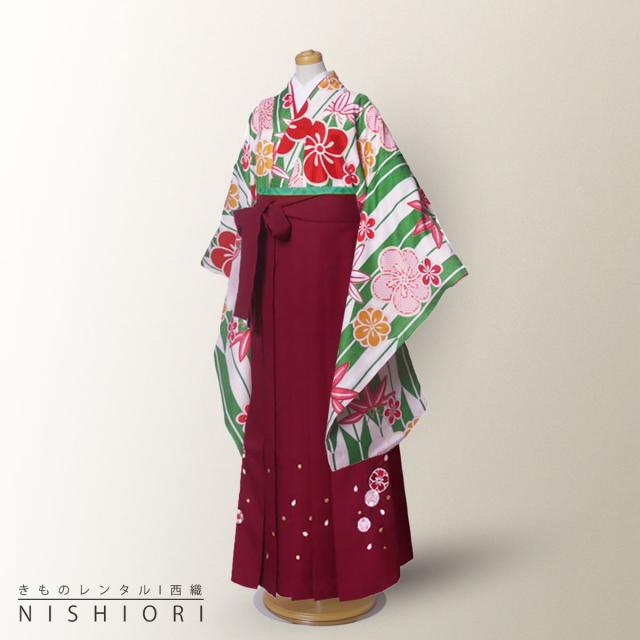 花ひめ ブランド ジュニアサイズ 二尺袖 着物 袴 レンタル 往復貸衣装 卒業式 ジュニア 小学生 対応 黄緑 矢絣 ブーツ選択可