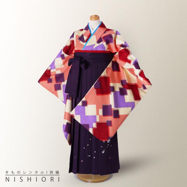 ジュニアサイズ 二尺袖 着物 袴 レンタル 往復貸衣装 卒業式 ジュニア 小学生 対応 生成り 赤 紫 ブーツ選択可