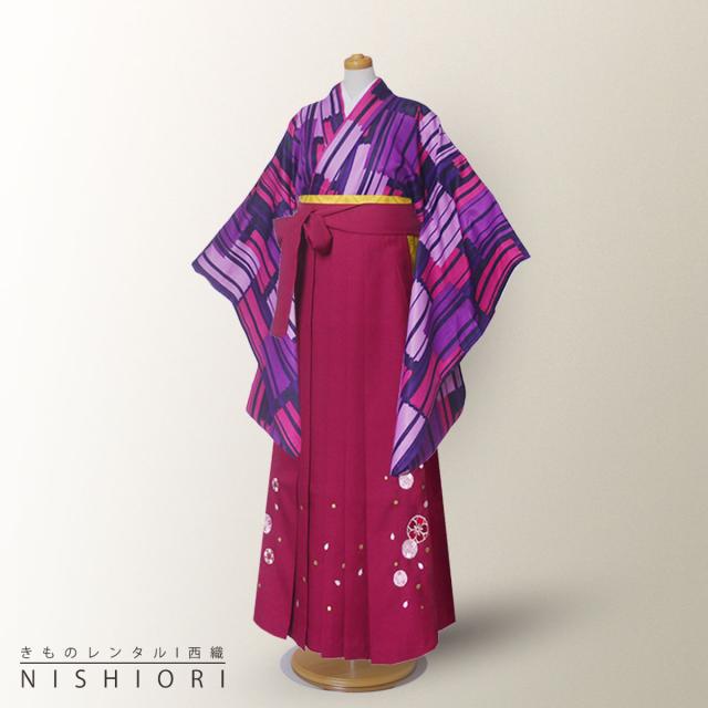ジュニアサイズ 二尺袖 着物 袴 レンタル 往復貸衣装 卒業式 ジュニア 小学生 対応 紫 ピンク えんじ ブーツ選択可