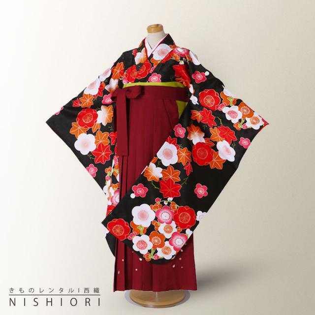 卒業式 二尺袖 ジュニア 着物 レンタル 小町kids 袴 往復十三参り 貸衣装 小学生 黒 赤 梅 ブーツ選択可