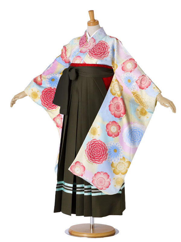 ジュニア 二尺袖 着物 袴 レンタル pom ponette ブランド 往復十三参り 卒業式 貸衣装 小学生 薄クリーム チャコール ブーツ選択可