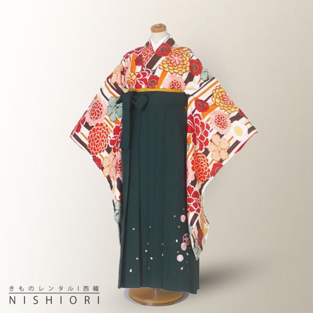 卒業式 二尺袖 ジュニア 着物 レンタル 小町kids 袴 往復十三参り 貸衣装 小学生 緑　オレンジ 茶 刺繍 ブーツ選択可