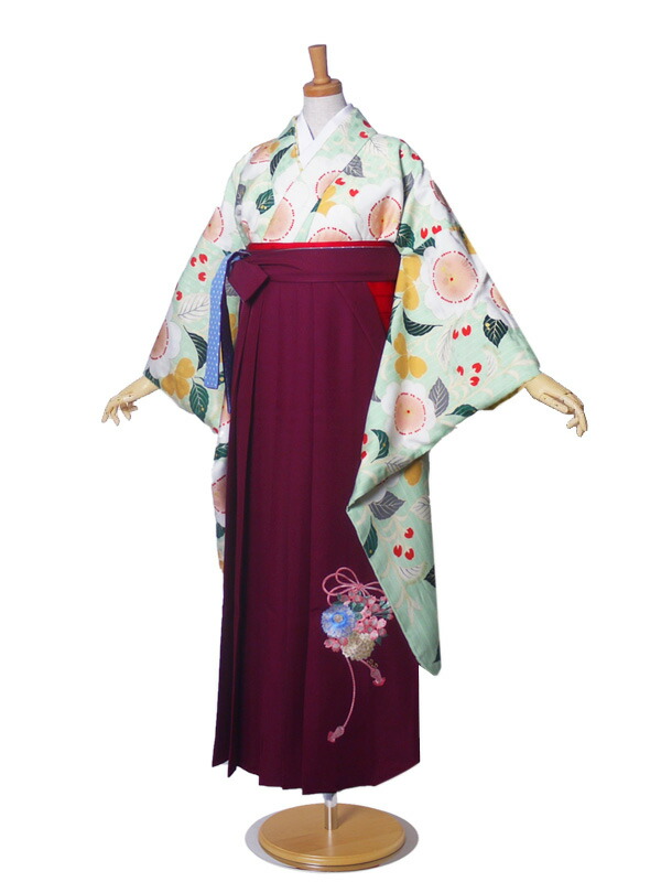 ジュニア 二尺袖 着物 袴 レンタル pom ponette ポンポネット ブランド 往復十三参り 卒業式 貸衣装 小学生 緑　エンジ ブーツ選択可