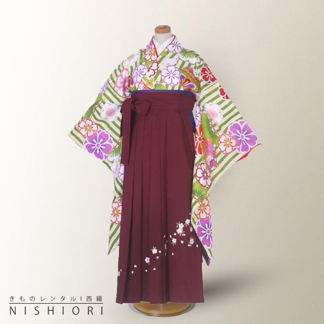 卒業式 二尺袖 ジュニア 着物 レンタル 袴 往復十三参り 貸衣装 小学生 白 矢絣 矢羽 エンジ 刺繍 無地 ブーツ選択可