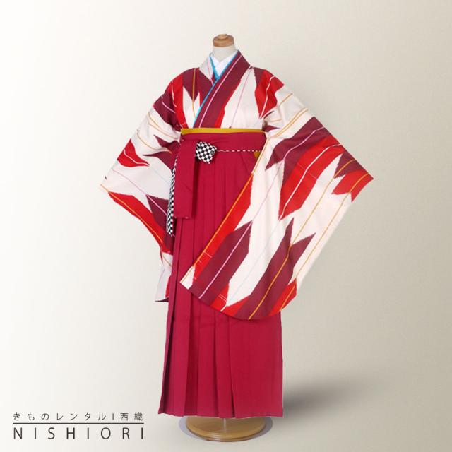 卒業式 二尺袖 ジュニア 着物 レンタル 袴 往復十三参り 貸衣装 小学生 ワイン 矢羽 矢絣 刺繍 無地 ブーツ選択可