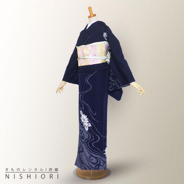 訪問着 レンタル 着物 貸衣装 フルセット 紺No.0006