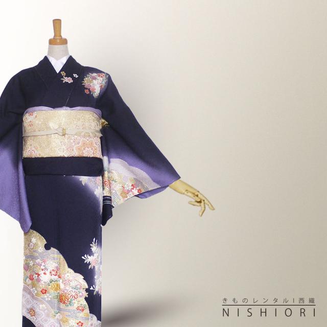 訪問着 レンタル 着物 貸衣装 フルセット 濃紺No.0015の通販はau PAY
