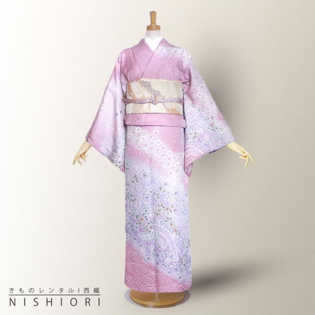 訪問着 レンタル 着物 貸衣装 フルセット 紫 桃 絞りNo.0042