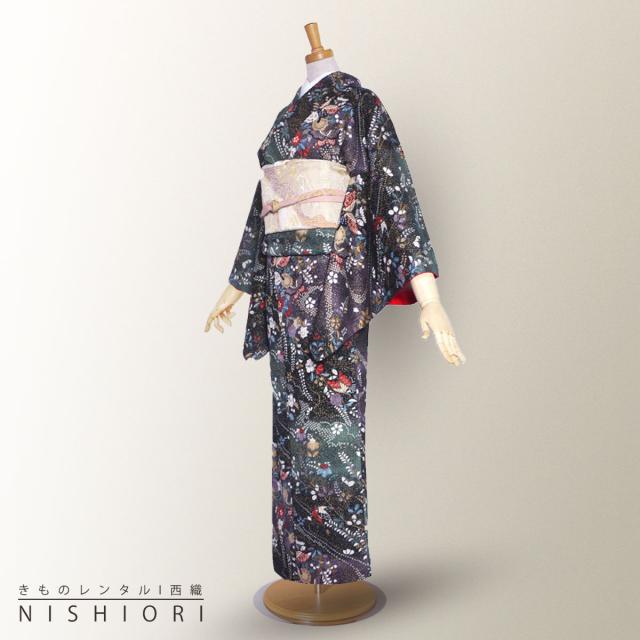 訪問着 レンタル 着物 貸衣装 フルセット 小紋正絹 小紋 黒 小紋柄No.0046