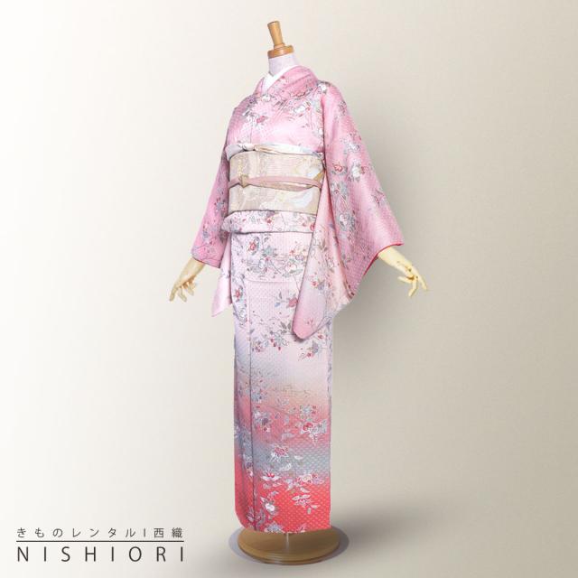 訪問着 レンタル 着物 貸衣装 フルセット やや小さめ ピンク 桃 橘No.0048