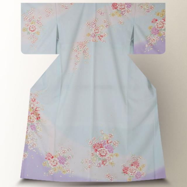 訪問着 レンタル 着物 貸衣装 フルセット 水色 紫 ラベンダー 薔薇No