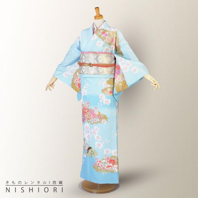 訪問着 レンタル 着物 貸衣装 フルセット ブルー 水色 爽やか青No.0085