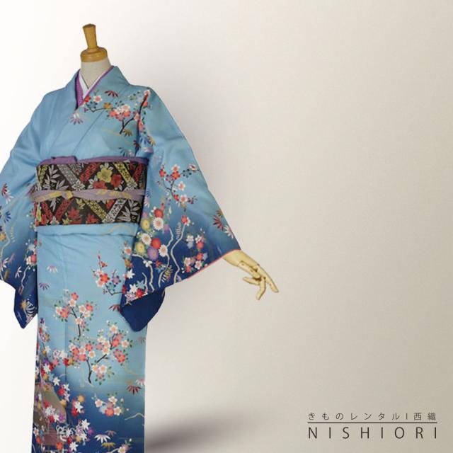 訪問着 まとめ セット 青 紺色 訪問着 レンタル 着物 貸衣装 フル