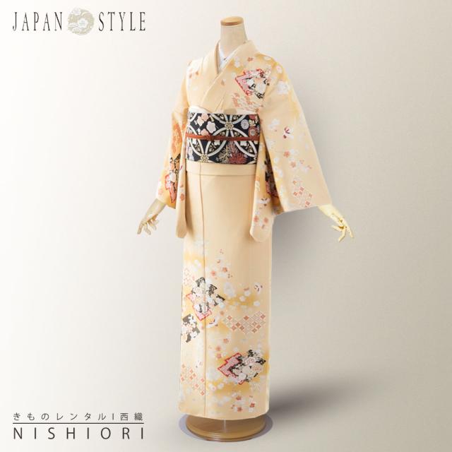 訪問着 レンタル 着物 貸衣装 フルセット JAPAN STYLE ブランド梅 七宝 青海波 クリームNo.0105