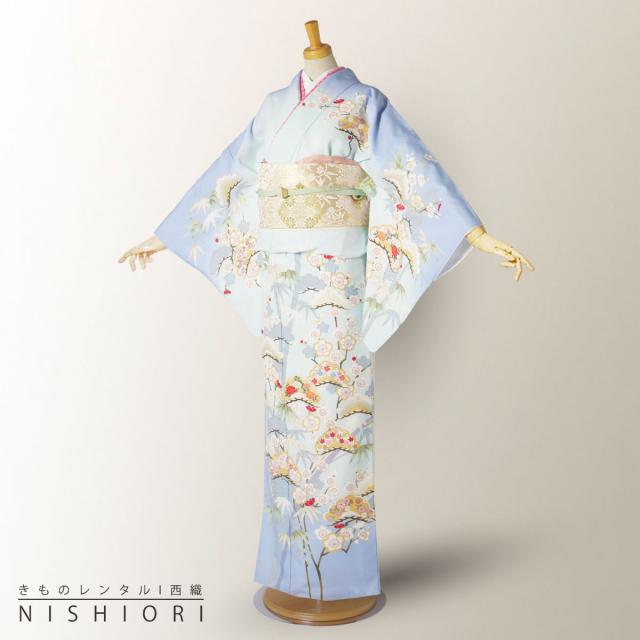 訪問着 レンタル 着物 貸衣装 フルセット 青 水色 松竹梅No.0110