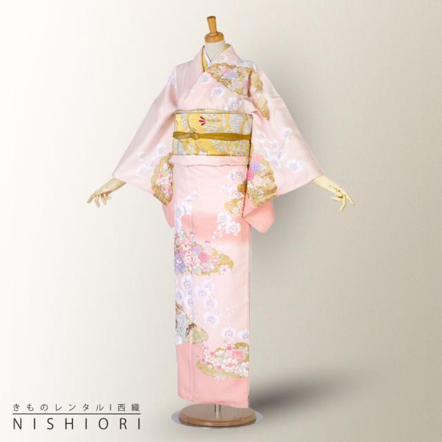 訪問着 レンタル 着物 貸衣装 フルセット ピンク 牡丹 蘭 花菖蒲 桜No.0133