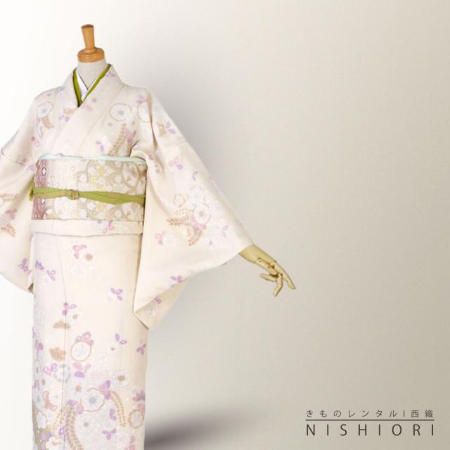 訪問着 レンタル 着物 貸衣装 フルセット 薄黄 辻が花風 萩No.0150