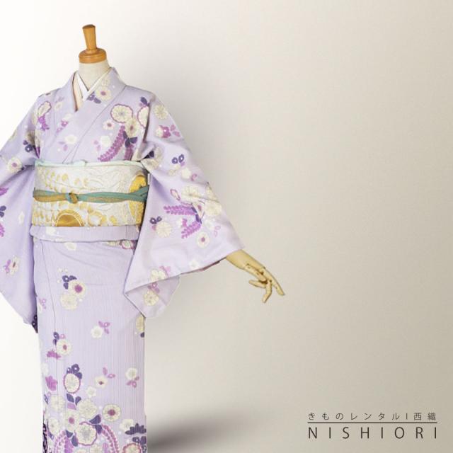 訪問着 レンタル 着物 貸衣装 フルセット 紫 辻が花風 萩No.0152の通販