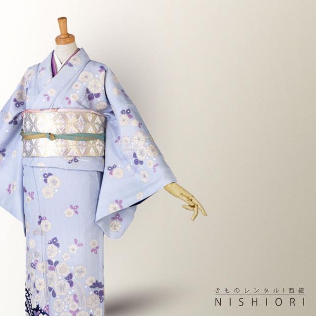 訪問着 レンタル 着物 貸衣装 フルセット 水色 辻が花風 萩No.0153の