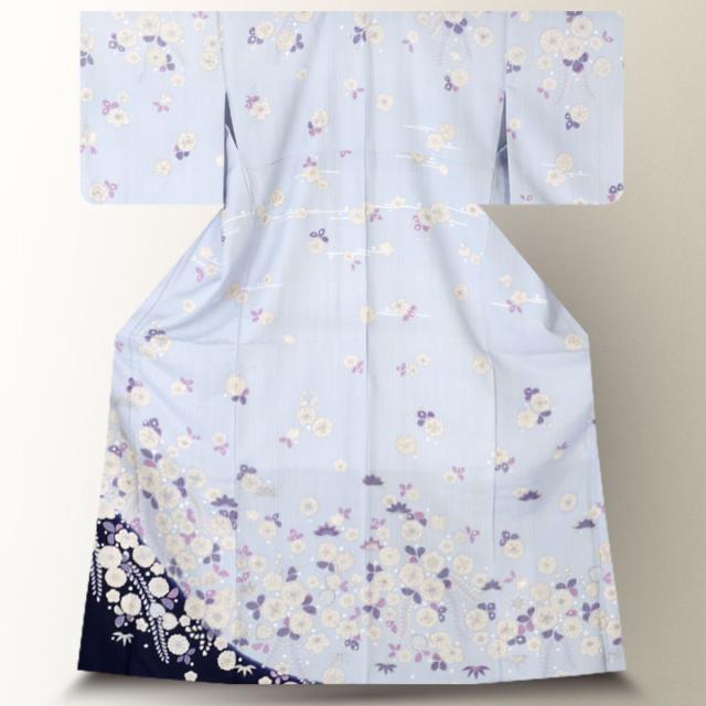 訪問着 レンタル 着物 貸衣装 フルセット 水色 辻が花風 萩No.0153の