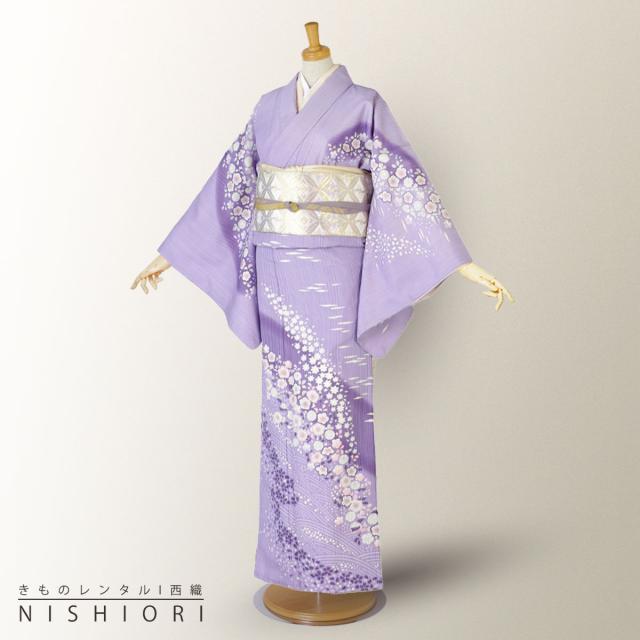訪問着 レンタル 着物 貸衣装 フルセット 紫 梅 桜 小花ちらしNo.0155